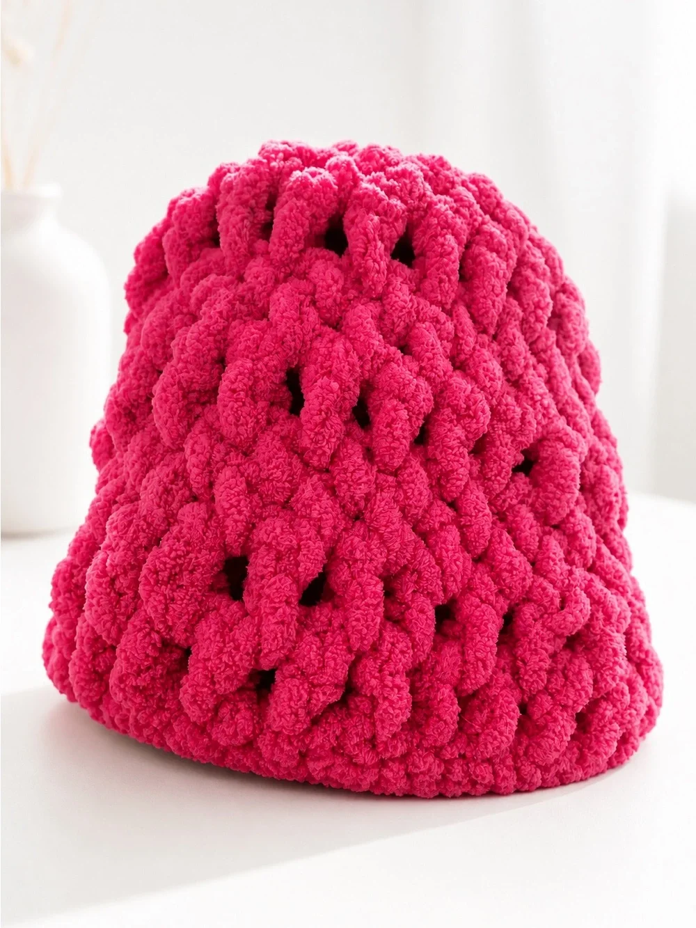 Handcrafted Plush Pink Super Bulky Statement Winter Beanie